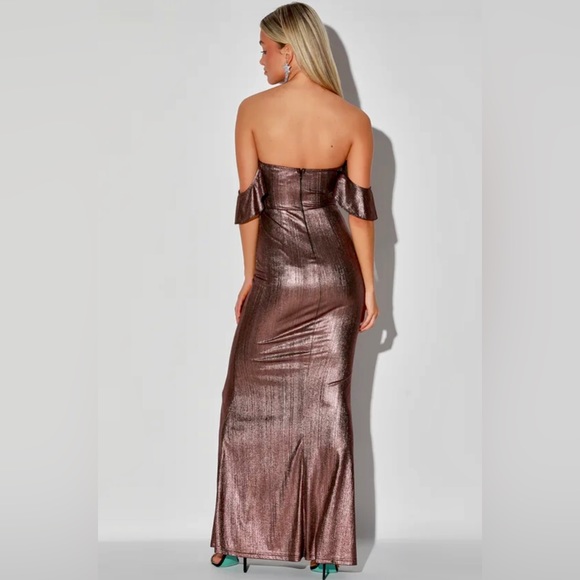 Lulus One Another Dark Pink Metallic Off-the-Shoulder Maxi Dress Size XS NWT - Picture 6 of 9